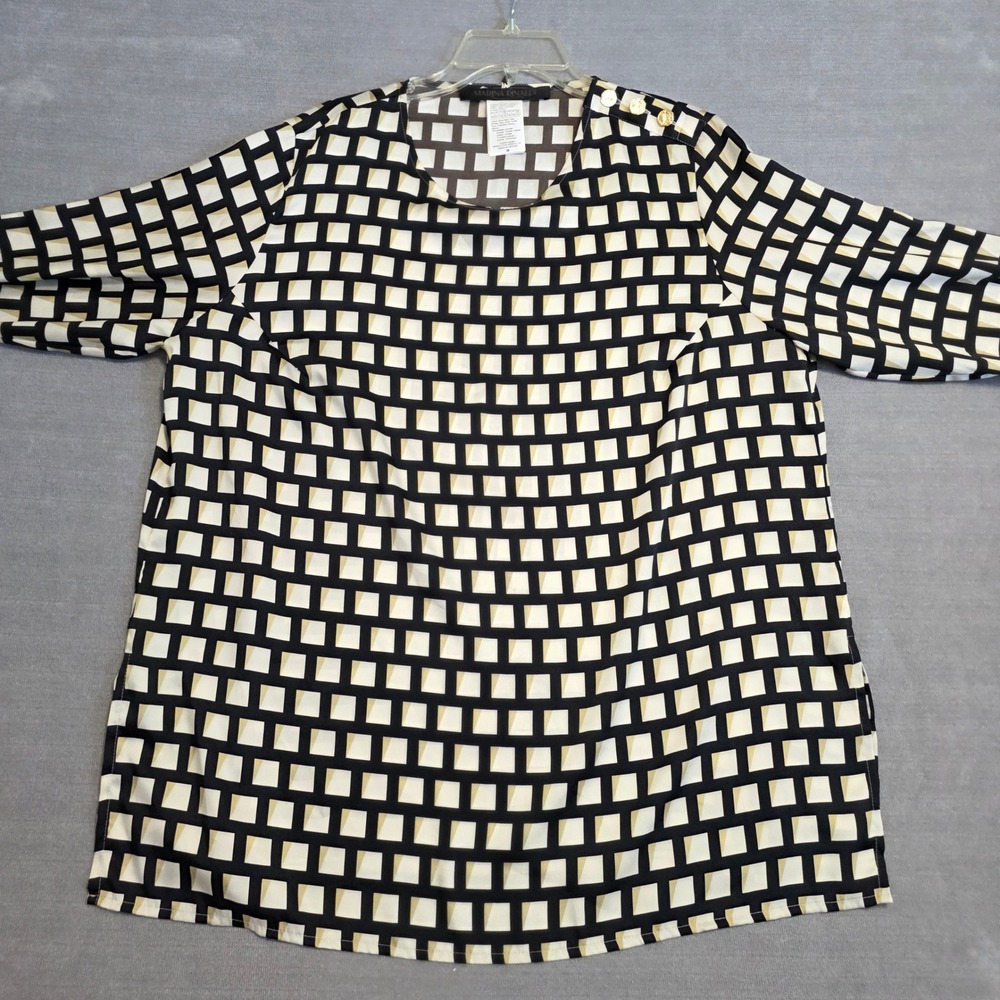 Marina Rinaldi BIJOU Blouse 16 XL NWT Italian Designer Black Cream Geometric